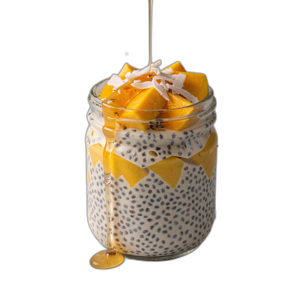 Chia seed pudding with mango and coconut